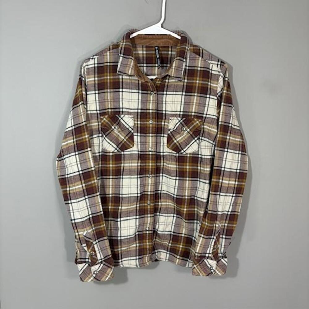 Kuhl Shirt Womens Medium Brown Plaid Snap Front Flannel Long Sleeve Cotton Top